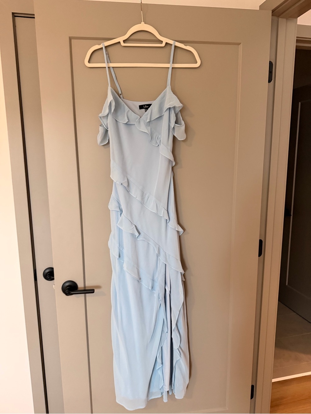 Lulu's Powder Blue Ruffle Off-Shoulder Maxi Dress - Picture 2 of 4